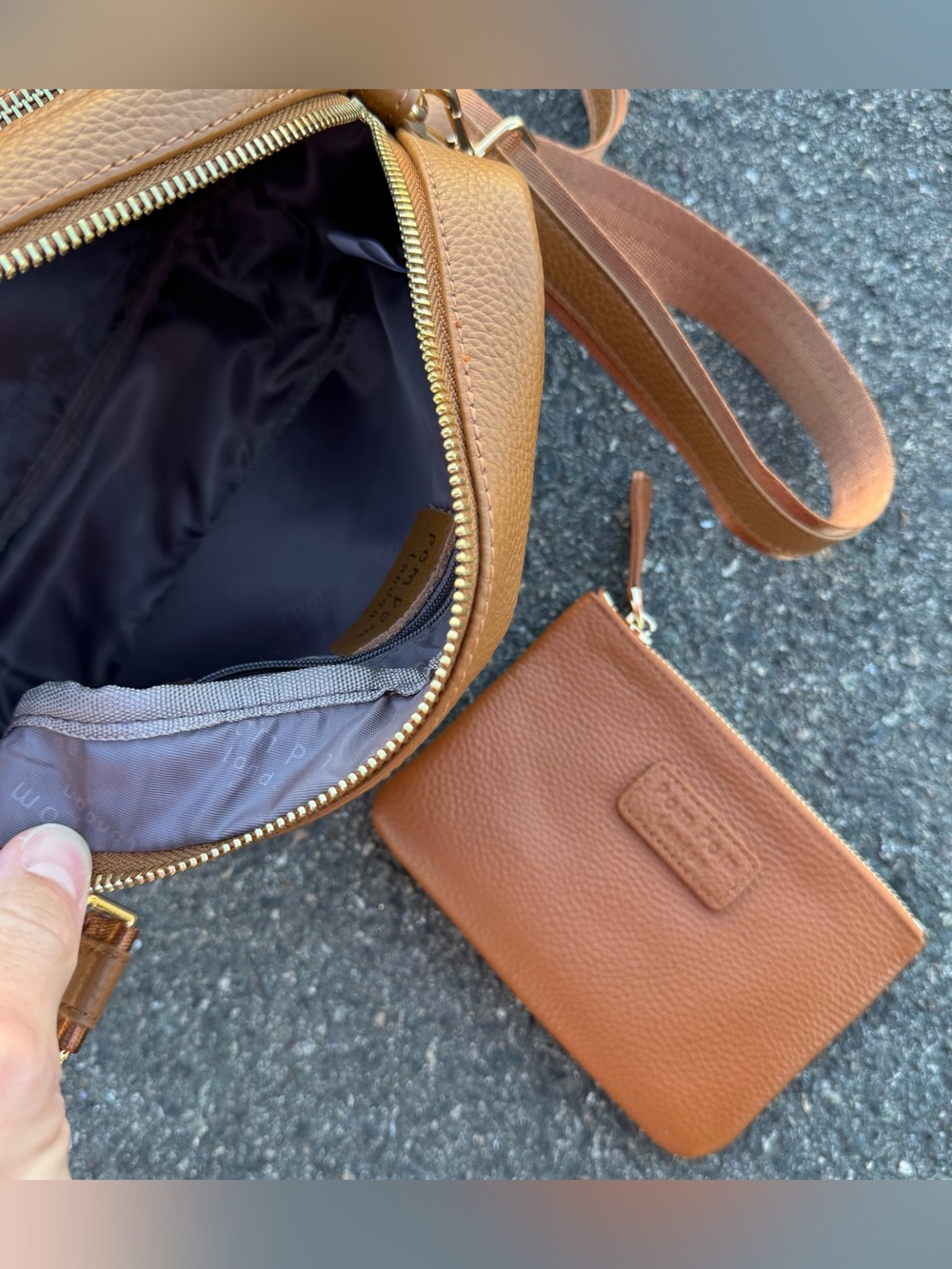 Pom Pom London Original Plus Leather Crossbody Shoulder Bag Brown Leather Wallet - Picture 5 of 9
